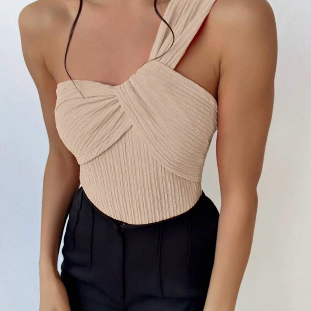 Elegant Beige One-Shoulder Top